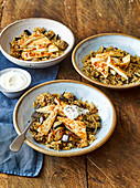 Aubergine pilaf with crispy halloumi