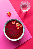 Strawberry and beet gazpacho in bowl