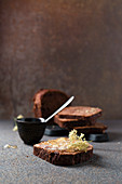 Chocolate bread with elderflower jelly