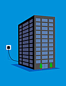 Office block plugged into electricity socket, illustration