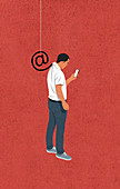 Man caught on at symbol hook, illustration