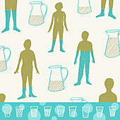 Figures with different levels of hydration, illustration