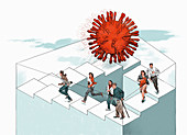 People trying to escape coronavirus, illustration