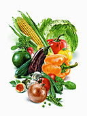 Fresh fruit and vegetables, illustration