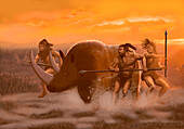Neanderthals Hunting Woolly Rhinoceros