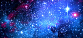 Star field with nebulae, illustration