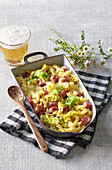 Pasta with cabbage and smoked meat