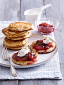 Poppy pancakes with mirabelles