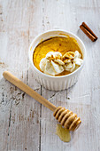 Small pumpkin cheesecakes with whipped cream