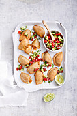 Inspired Empanadas - Mediterranean chicken, cheese, capsicum and paprika, Sweet potato and cashew