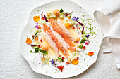 Prawn and salmon ceviche with melon