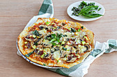 Pizza with cheese, mushrooms and ham
