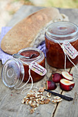 Plum jam with vanilla and walnuts