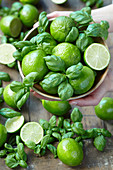 Limes and fresh basil