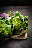 Green and purple romanesco broccoli