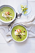 Green asparagus soup with scallops and white asparagus