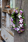 Spring wreath of hyacinth florets, waxflowers, mimosa and box