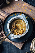 South Indian style vegan garlic curry with coconut paste