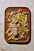 Lemon chicken with artichokes and potatoes