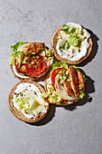 Chicken burger with melon and chilli lime sour cream
