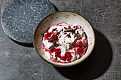 Stracciatella cream with cherry compote