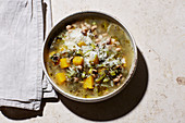 Winter minestrone with kale, leek and turnips