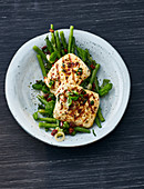 Grilled halloumi on green beans