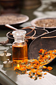 Marigold oil and dried marigold flowers