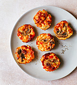 Vegetable egg cakes with cheese and mushrooms