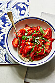 Portuguese tomato salad with roasted peppers