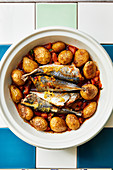 Baked mackerel on peppers (Portugal)