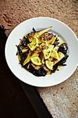 Black rice noodles with artichoke bottoms and preserved lemons