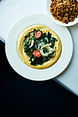 Tahini with spinach and caramelised onions