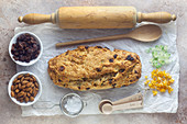 Christmas stollen with ingredients
