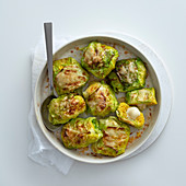 Cabbage roulades with saffron rice and asiago cheese