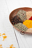 Various types of colorful dry spices