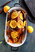 Baked goose with oranges