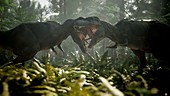Tyrannosaurus rex herd hunting, illustration