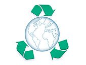 Earth surrounded by recycling symbol, illustration