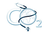 Carbon dioxide with Earth and stethoscope, illustration