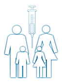 Family grouping with syringe, illustration