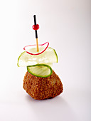 Goat’s cheese croquette skewers with cucumber and radishes