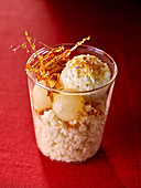 Couscous with goat’s cheese mousse, pear and orange brittle