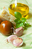 Garlic, tomatoes, Parmesan cheese, basil and olive oil