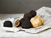 Fresh black and white truffles