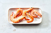 Cooked shrimps in an elongated dish