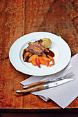 A duo of pigeon with verjus apricots