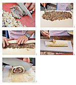Prepare puff pastry snail with wild boar head