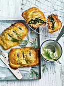 Ocean trout, spinach and mustard hand pies