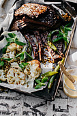 Beef steak with roasted cauliflower, celeriac and seed salad
